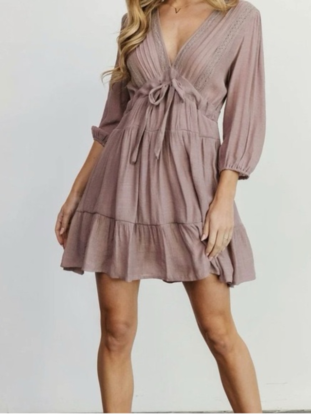 Baltic Born Amelia Mauve Tie-Waist Boho Mini Dress